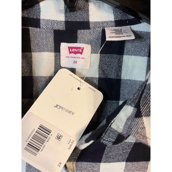Levis San Francisco Ca Black White Plaid Flannel Button Up Size 2X nwt (2303) - Picture 3 of 5